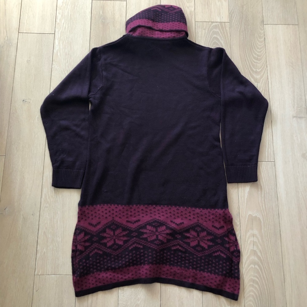 Max Fair Isle Jacquard Knit Side Slit Turtleneck Dress in Dark Purple Size L - Picture 6 of 9